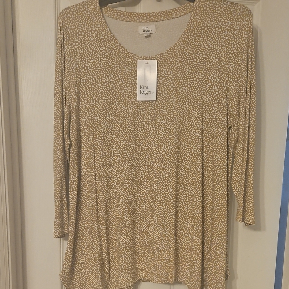 Kim Rogers Beige and White Patterned Blouse